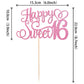 1 PCS Happy Sweet 16 Cake Topper Glitter Hello 16 Cheers to 16 Years Cake Pick Happy 16th Birthday Cake Decoration for Happy 16t