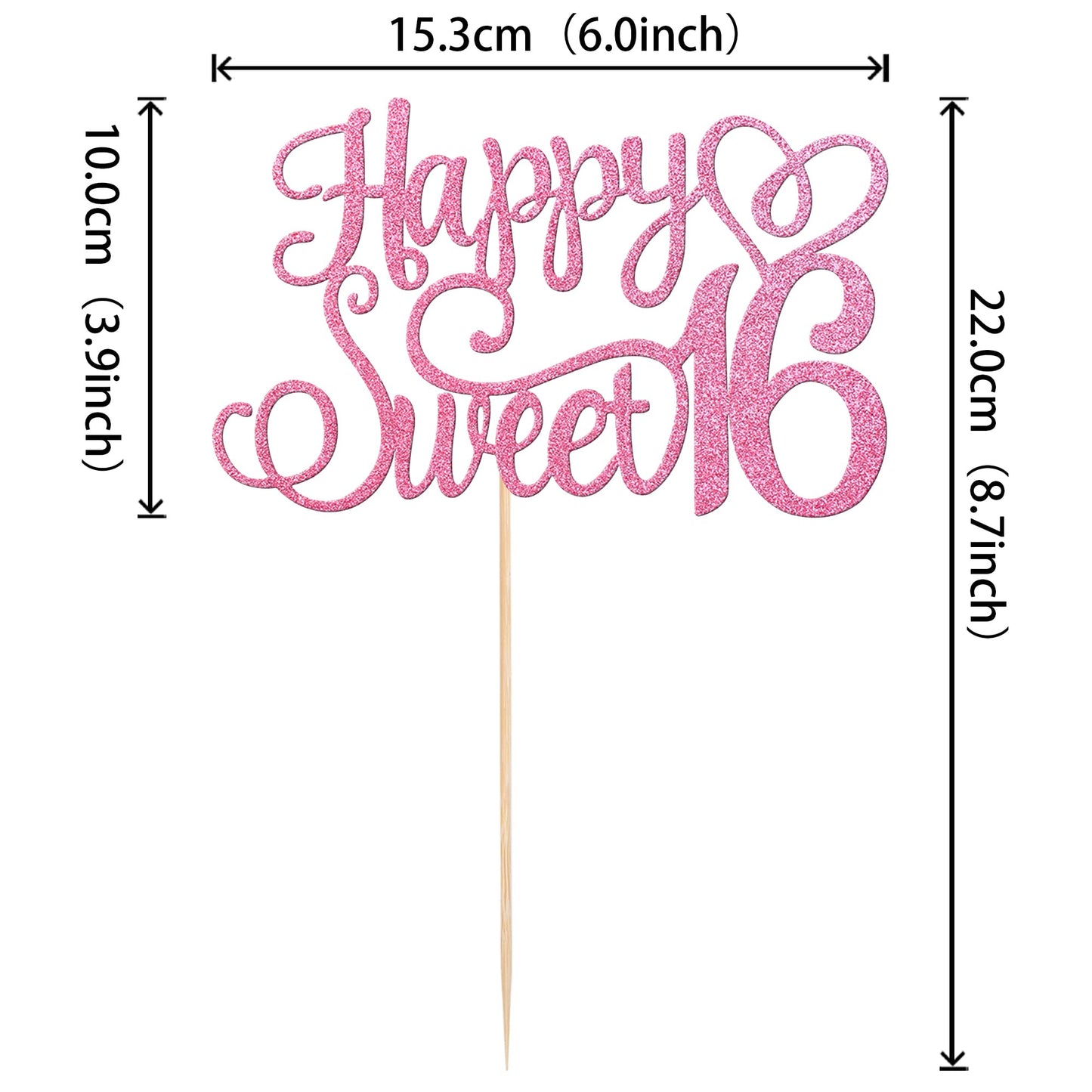 1 PCS Happy Sweet 16 Cake Topper Glitter Hello 16 Cheers to 16 Years Cake Pick Happy 16th Birthday Cake Decoration for Happy 16t