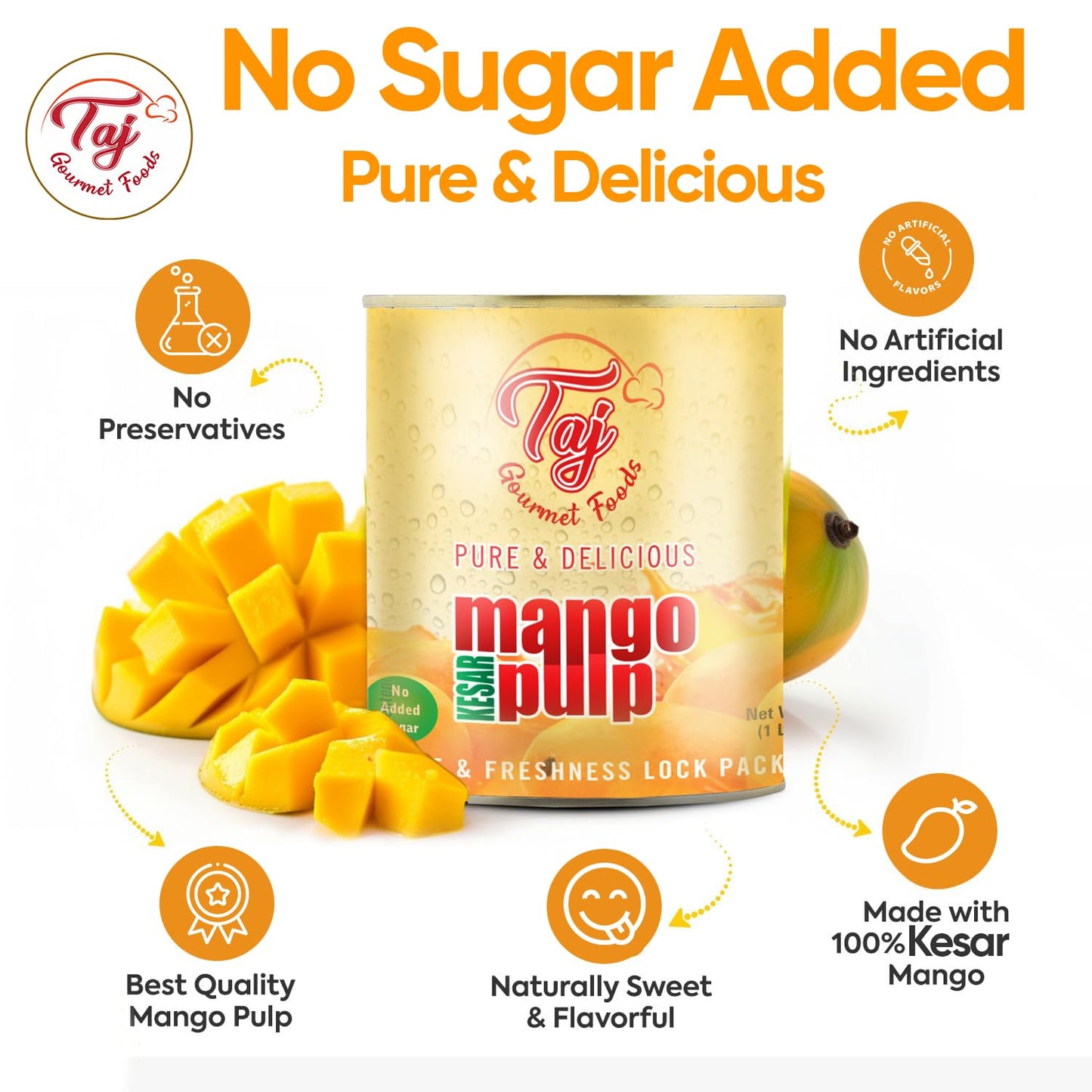 Taj Kesar Natural Mango Pulp | No Added Sugar | 30-Ounce (850G)