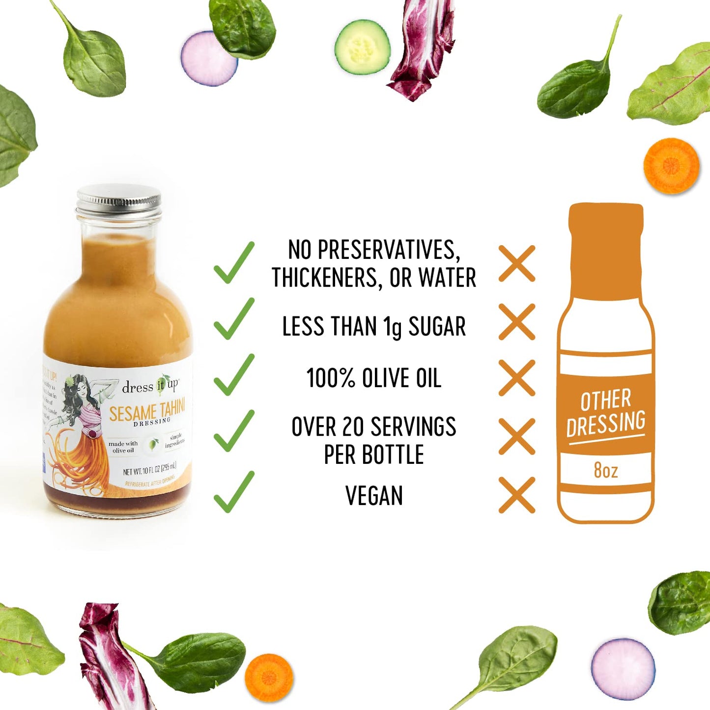 Dress It Up Salad Dressing, Sesame Tahini, 3-10 Oz Bottles - Clean, Healthy, Delicious, Gluten-Free, Paleo, Keto, Vegan, Versati