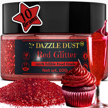 DAZZLE DUST Edible Glitter Sprinkles for Cake Decorating, Vegan, Gluten Free, 10g, Red