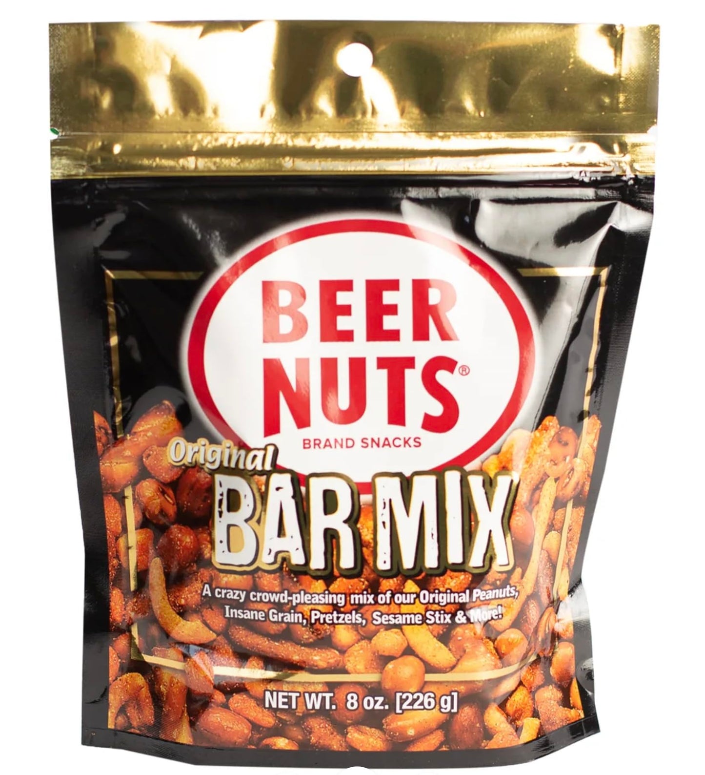 BEER NUTS Original Bar Mix, Crunchy Pretzels, Cheese & Sesame Sticks, Roasted Corn Nuts, Peanuts, 8oz, Travel Size