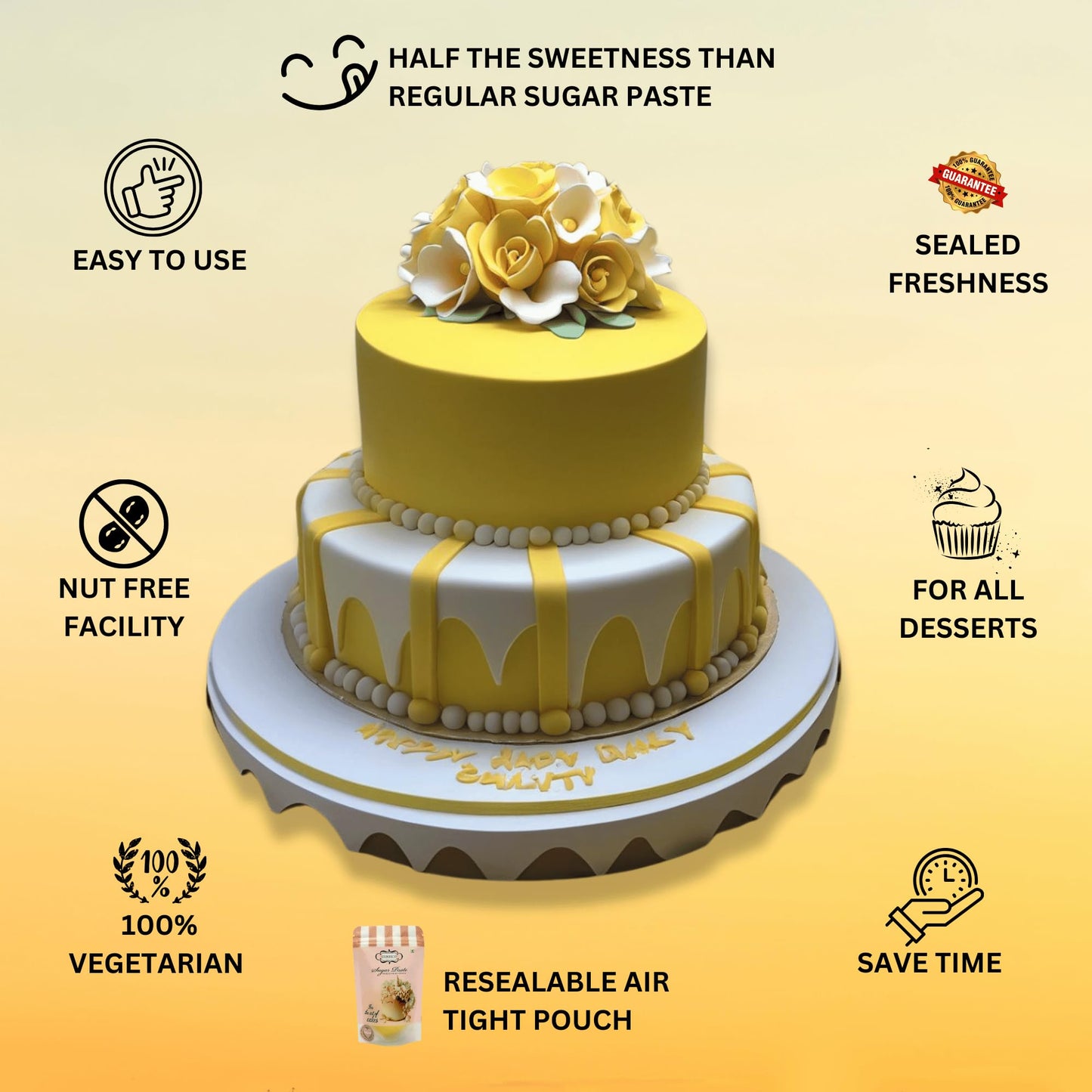 Confect Yellow Fondant | Icing Fondant | Colored Fondant | Fondant Kit | Cake Fondant | Chefs Choice Edible Fondant For Cakes De