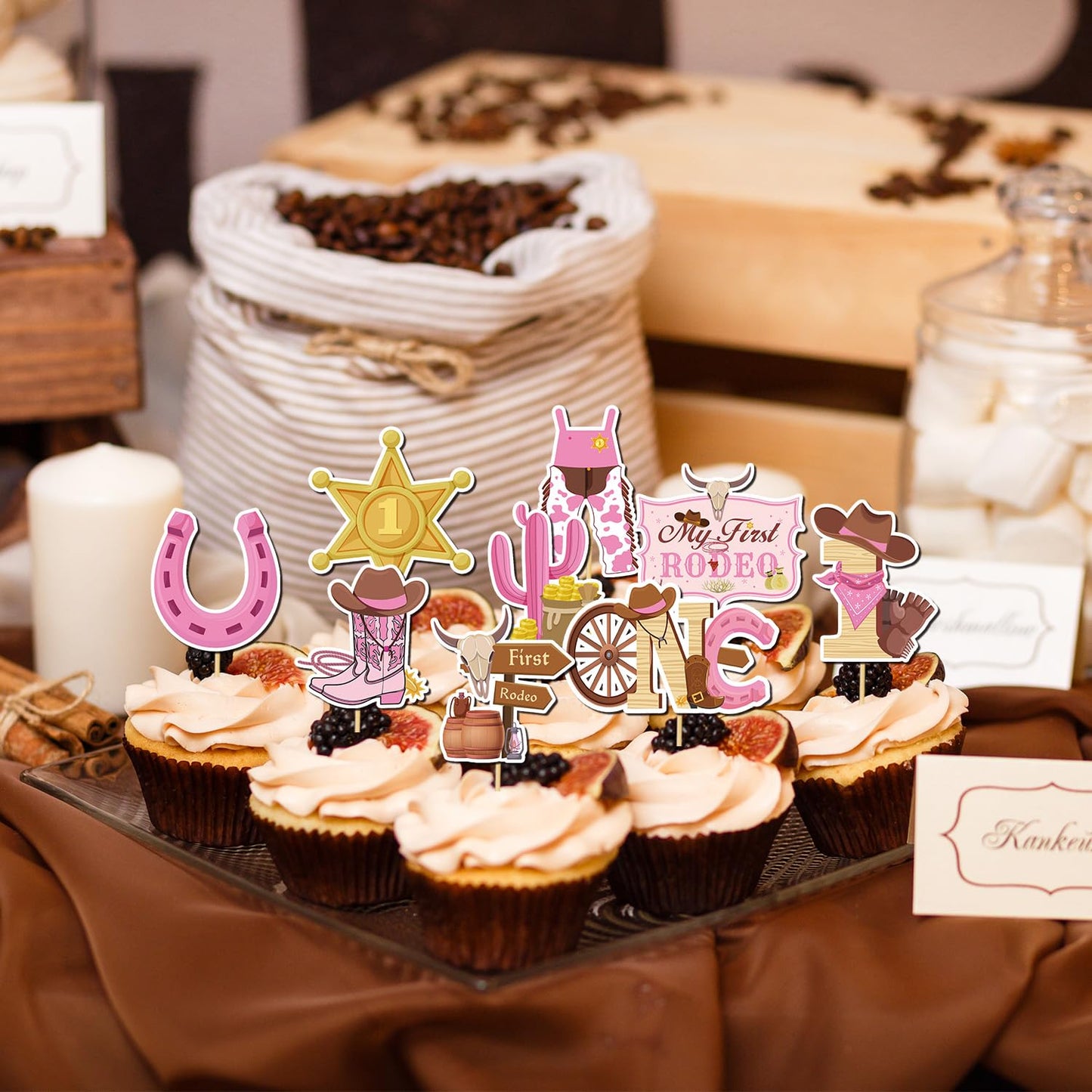 Wxiben My First Rodeo Decorations Girls - 36Pcs First Rodeo Birthday Decorations Girl Western Cowgirl 1St Birthday Party Cupcake