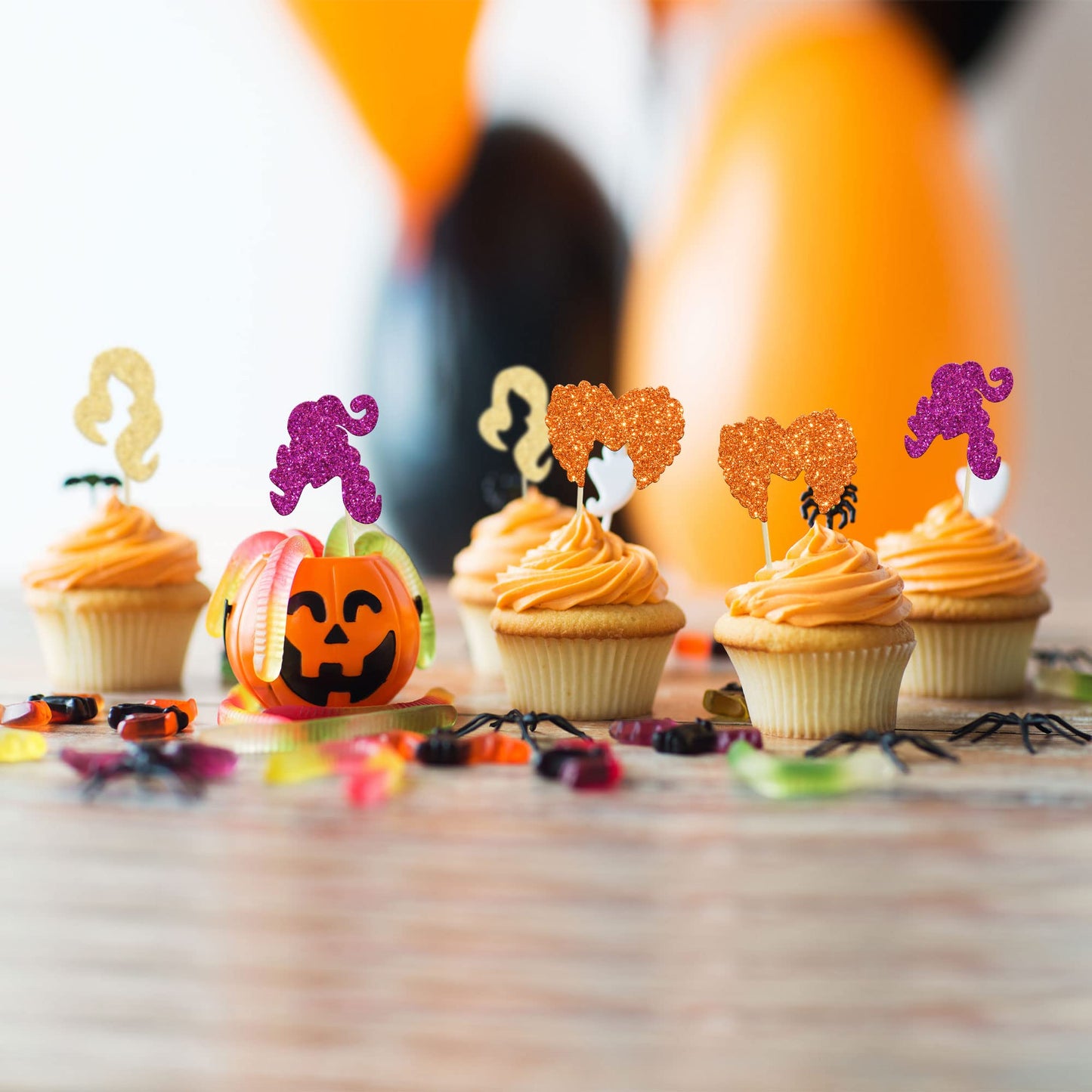 Gyufise Cupcake Toppers Set, 24 Pcs Glitter Witch Hair for Halloween Party, Paper, Color 2