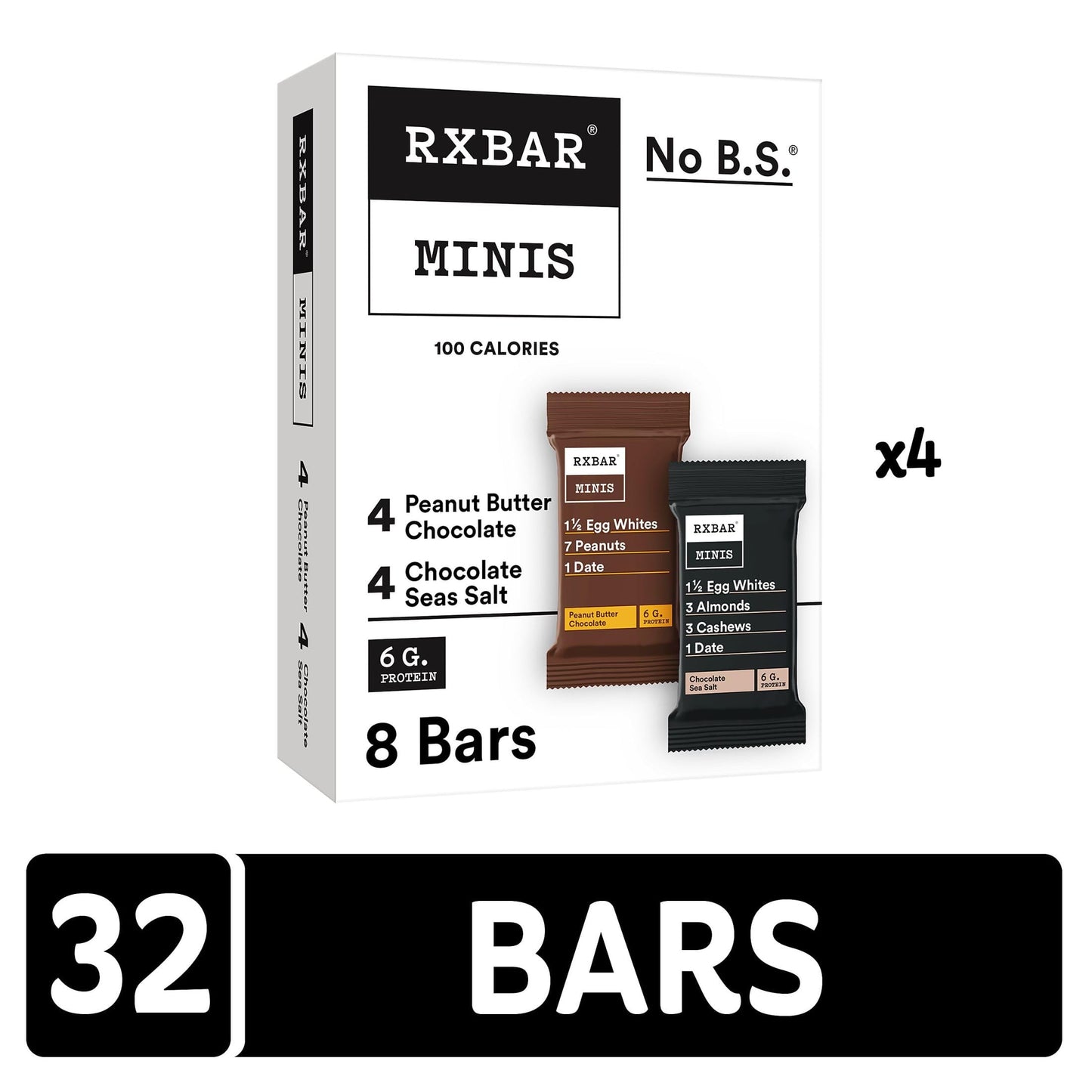 RXBAR Minis Protein Bars, 6g Protein, Gluten Free Snacks, Variety Pack (4 Boxes, 32 Count)