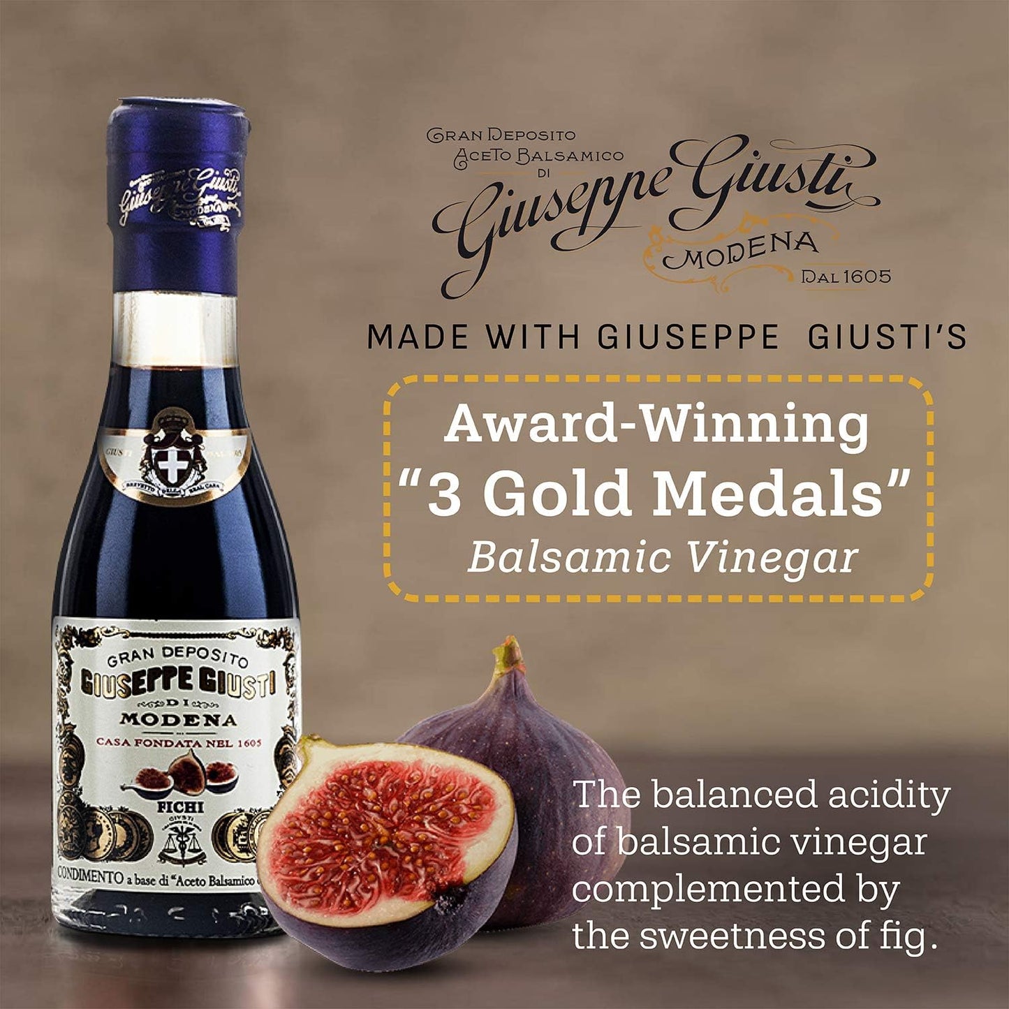 Giusti Fig Balsamic Vinegar-Based Condiment, 3.38 fl oz, Black
