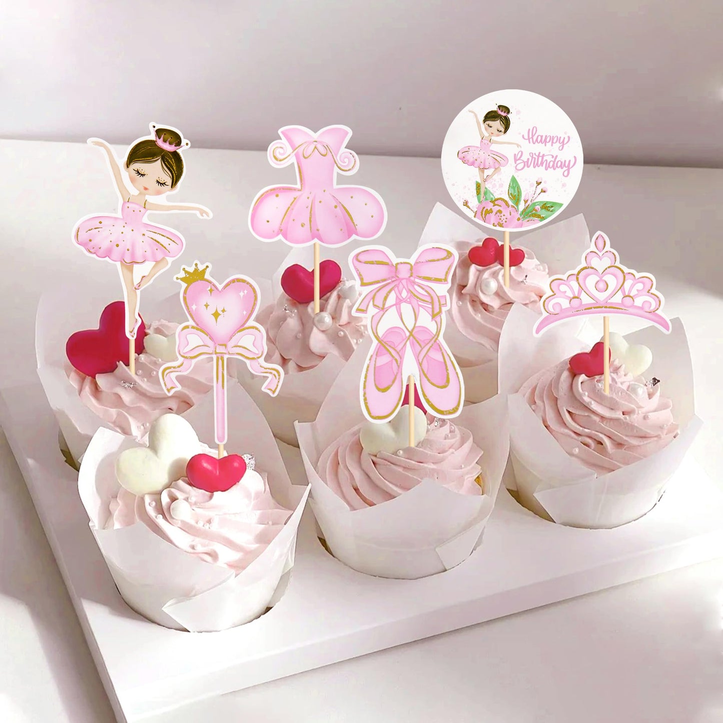 Ercadio 24 Pack Ballerina Tutu Cupcake Toppers Pink Ballet Girl Cupcake Toppers Ballet Happy Birthday Cupcake Picks For Ballerin