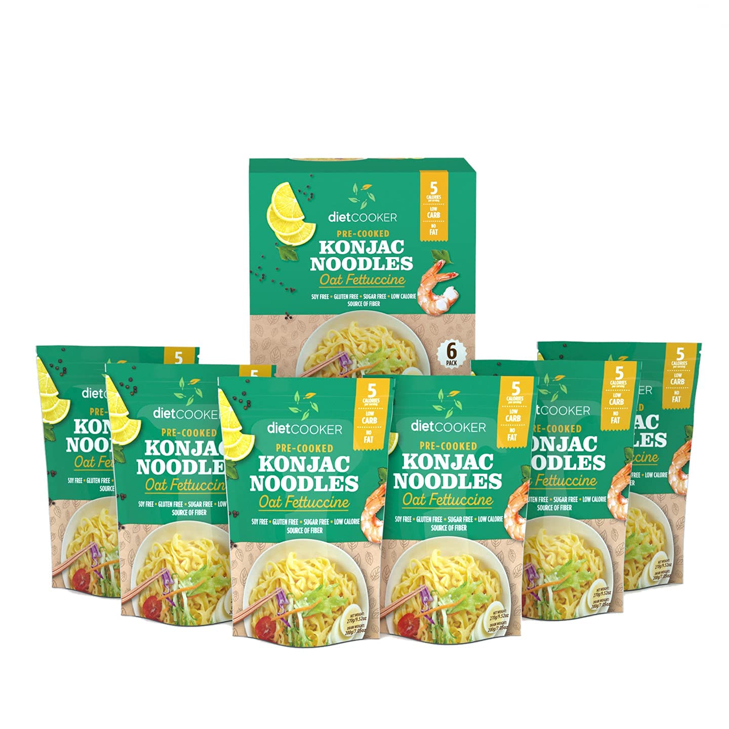 DIET COOKER Konjac Noodles, Keto & Vegan Friendly, Low Calorie, 9.52 oz (Pack of 6)