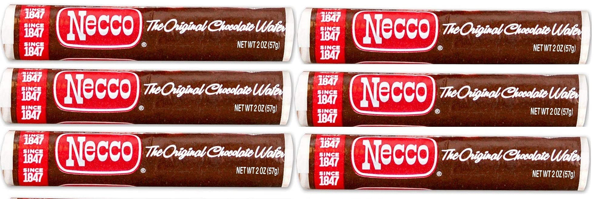 Necco Wafers Original Chocolate Flavored Hard Candy Rolls - Bundle Of 6 Rolls, 2.02Oz