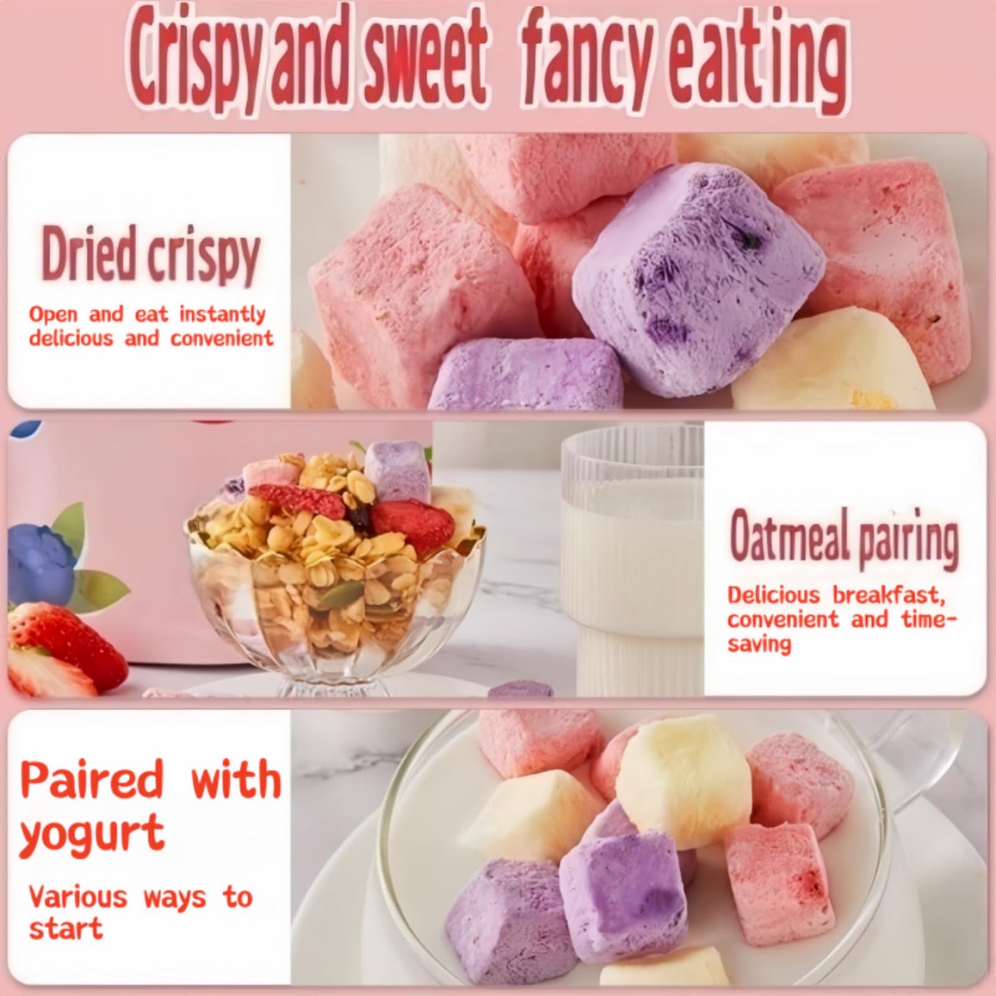 Freeze-dried yogurt chunks - Strawberry, Blueberry, Peach & Mango Mix | Crunchy Sweet & Tangy Snack for Ice Cream, Oatmeal, Lunc
