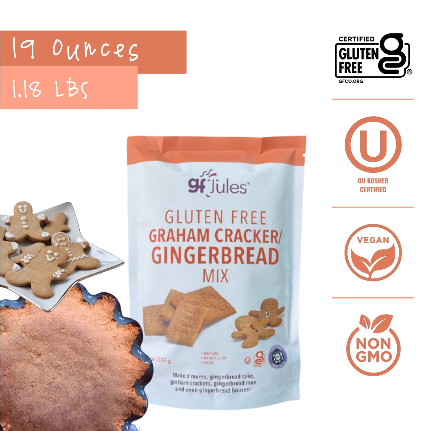 Gfjules Certified Gluten Free Graham Cracker And Gingerbread Baking Mix | Non-Gmo, Vegan, Kosher & Top 9 Allergen Free | Perfect