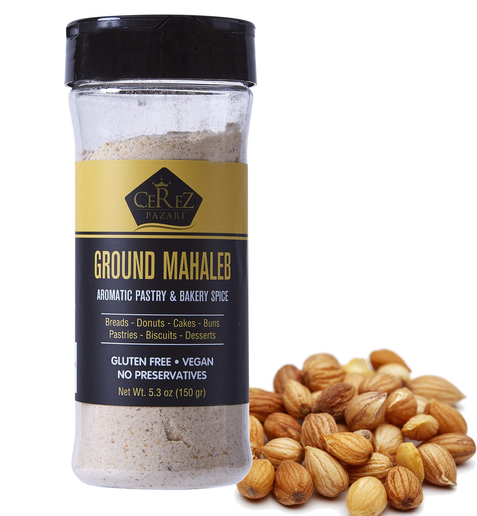 Cerez Pazari Ground Mahaleb (Mahlepi - Mahlab- Mahlep) Mahleb Ground  %100 Natural  Top-Grade Quality  No Additives Or Preservatives  Aromatic Traditional Spice For Pastry And Baking 150 Gr- 5.3 Oz