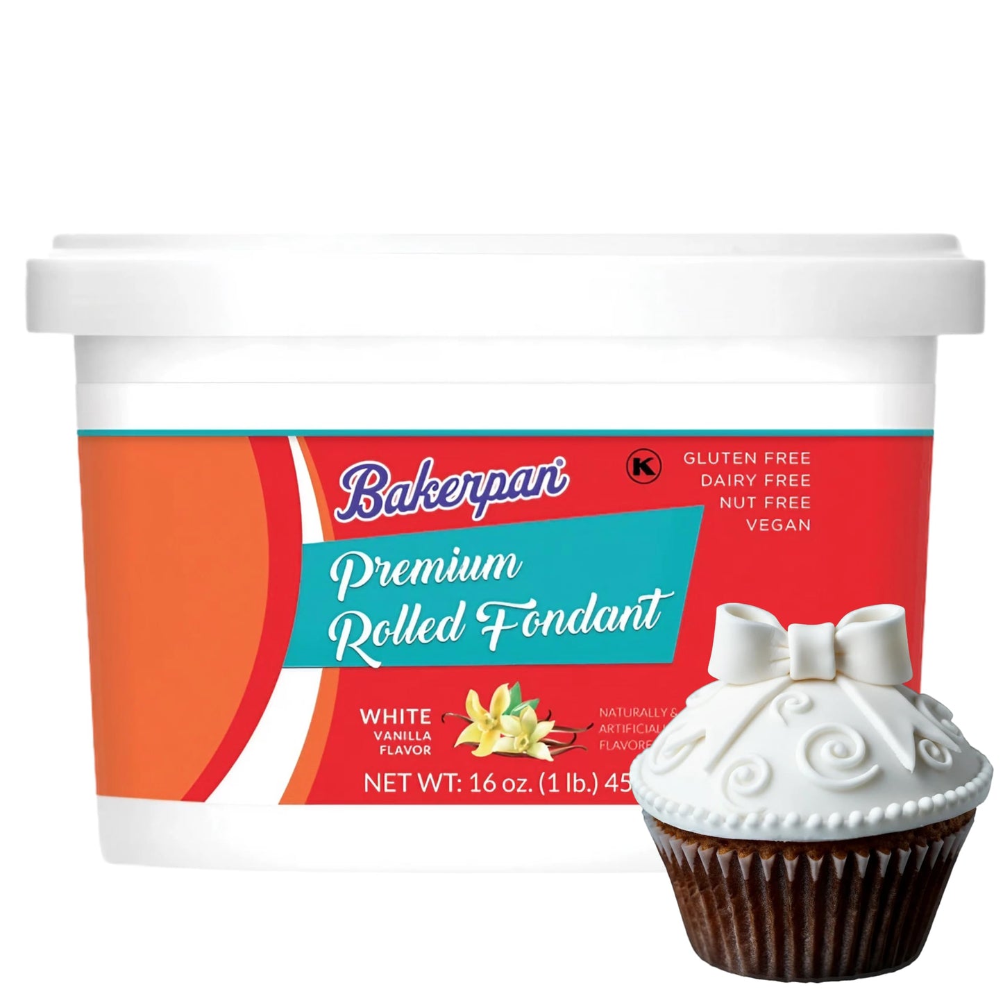 Bakerpan Premium Rolled White Fondant for Cake Decorating, Vanilla Flavor, 1 Pound