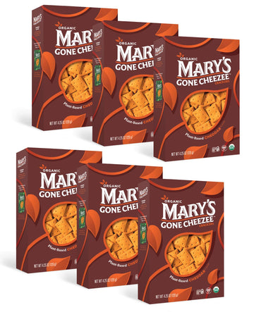Marys Gone Cheezee Plant-Based Crackers, Cheddar Flavor, Vegan, Dairy Free, Toasty & Tangy Organic Snack, Family Size (6 Pack)