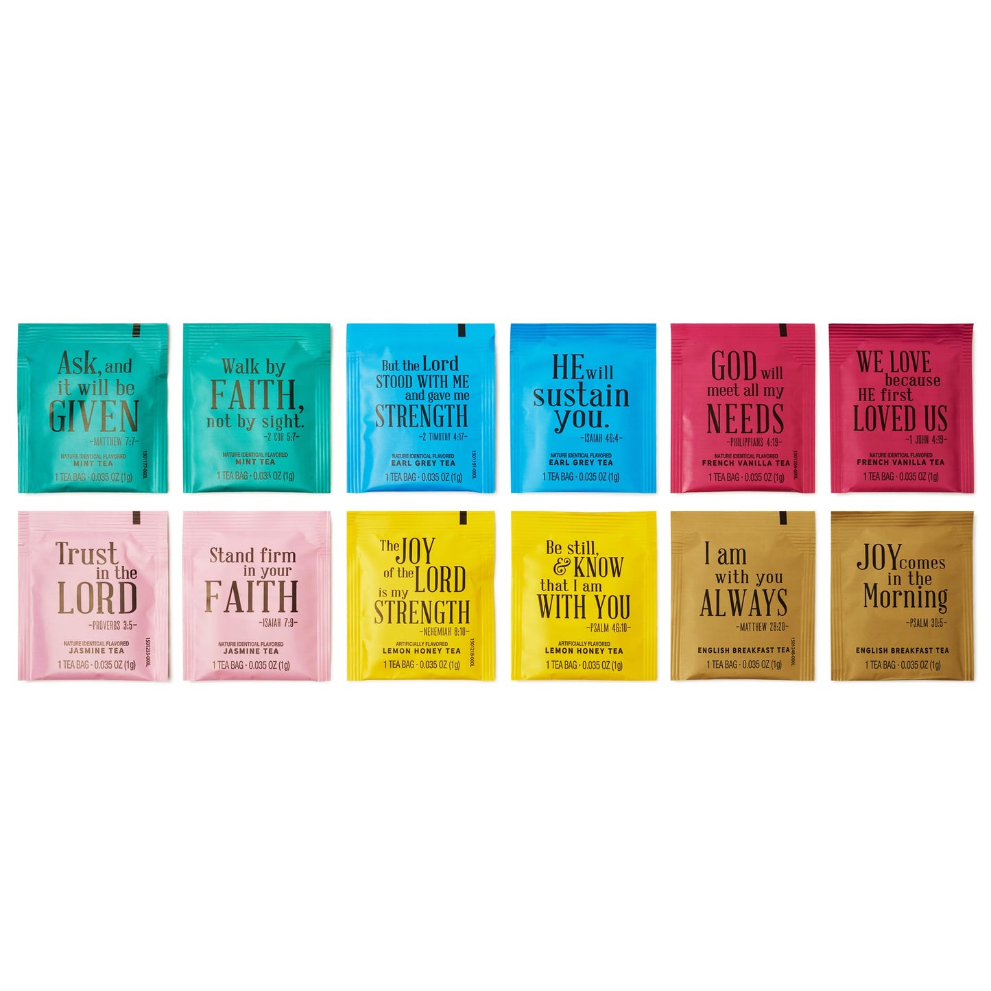 Thoughtfully Gourmet Tea Affirmations Gift Set, 6 Flavours with Bible Verses, 90 Count