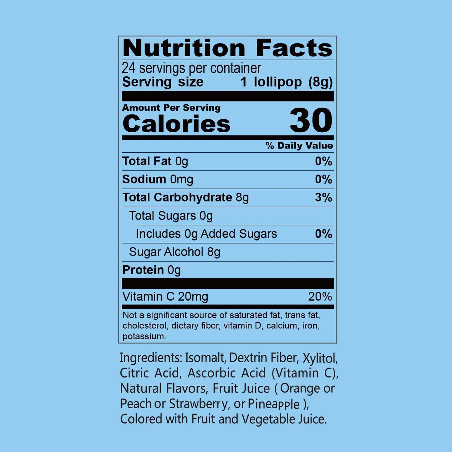 DC24 DAILY CARE Sugar Free Lollipops, Assorted Fruit Flavors, 64 Count, Non-GMO, Gluten Free, with Vitamin C, Orange