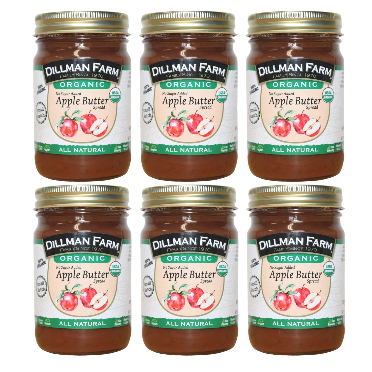 Dillman Farm Organic No Sugar Added Apple Butter - Keto, Gluten-Free, Non-GMO, Vegan, Kosher, Preservative Free, Corn Syrup Free