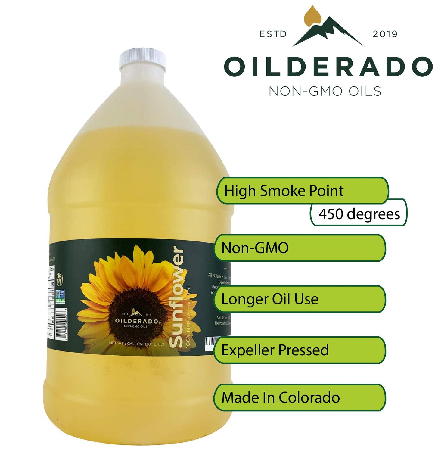 Oilderado Sunflower Oil, Naturally Expeller Pressed, Non-GMO Certified, Sunflower Cooking Oil, High-Heat Cooking, Great for Dres