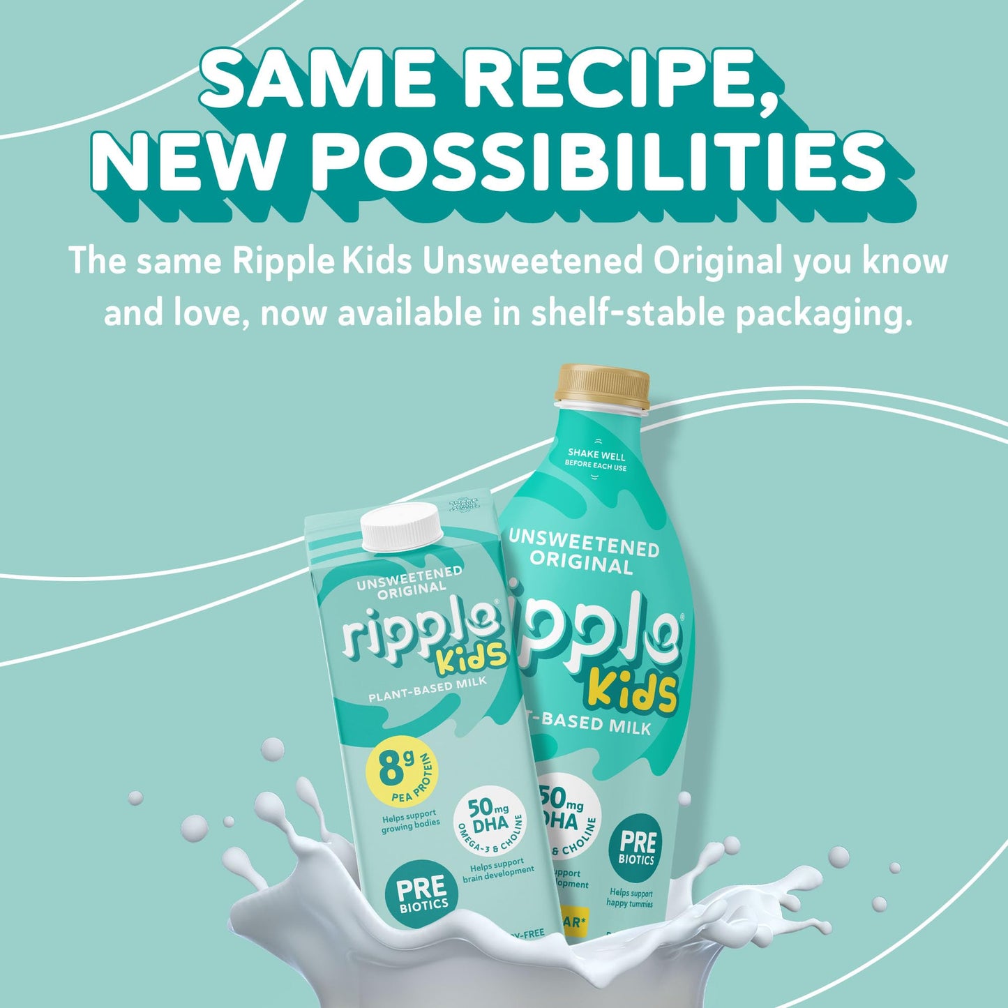 Ripple 32 oz Plant Based Milk 8g of Quality Sourced Pea Protein  Calcium Rich | Shelf Stable | Vegan & Non GMO Certified | Dairy  Soy  Nut  Gluten  & Lactose Free (Pack of 6) (32 Fl Oz (Pack of 6)  Kids Unsweetened)