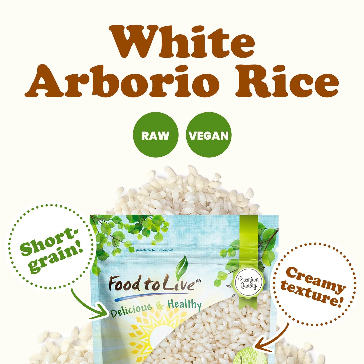 Food To Live Italian Arborio Rice, 5 Pounds - Short Grain White Rice. Gourmet Superfino Grade. Perfect For Creamy Risottos And C