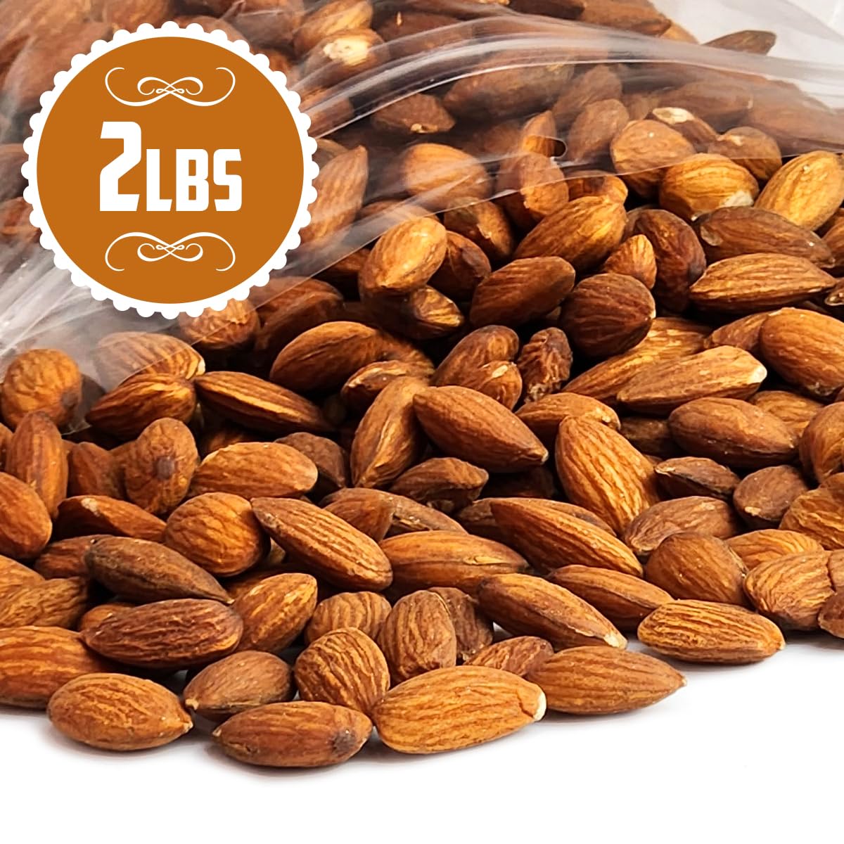 TIVOZY Roasted Unsalted Almonds, 2lb Resealable Bag, Vegan, Gluten-Free, Low Calories, Healthy Keto Snack