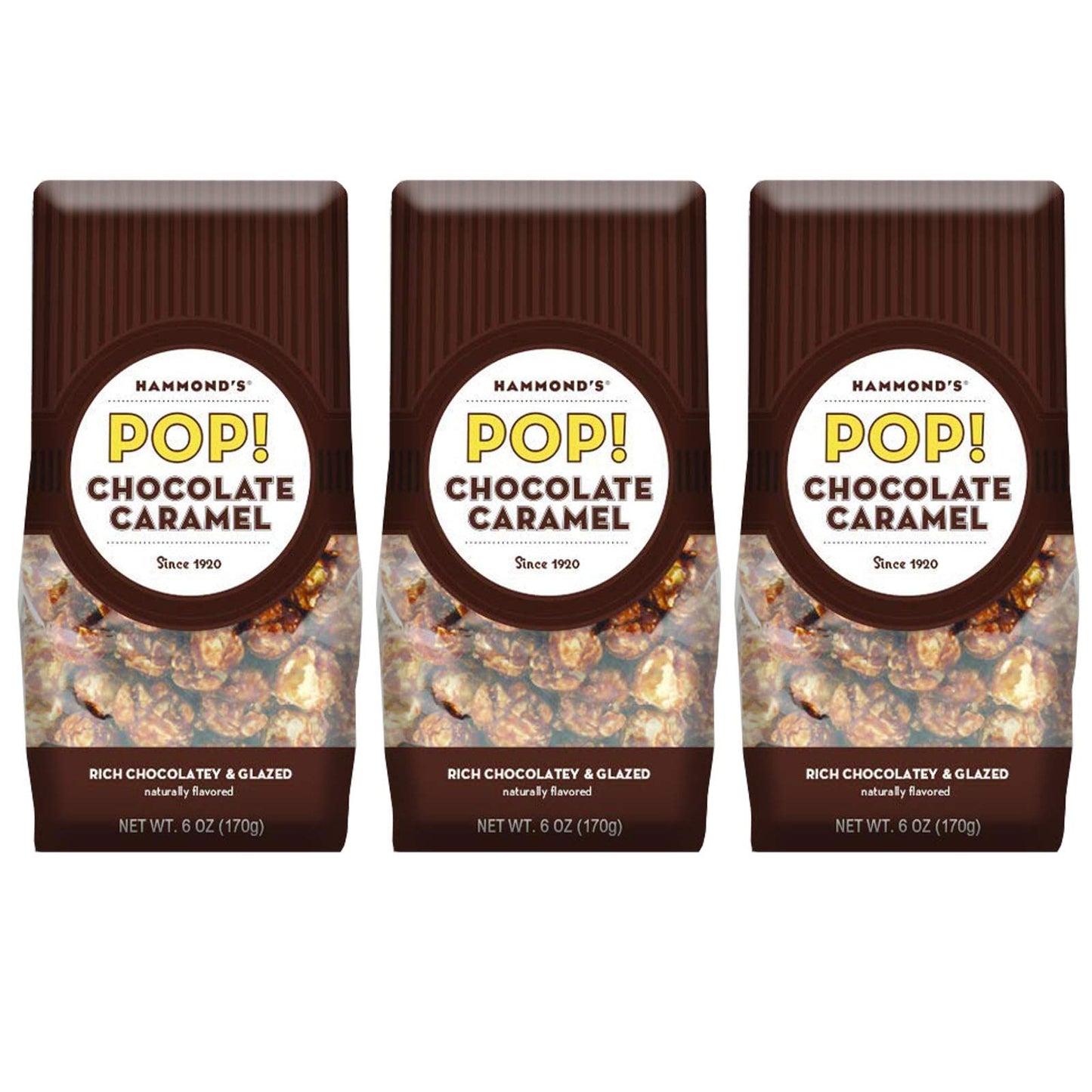 Hammond's Candies | Gourmet Caramel Chocolate Popcorn | 3 Bags, Great for Snacking | Small Batches Popped to Perfection | Handcr