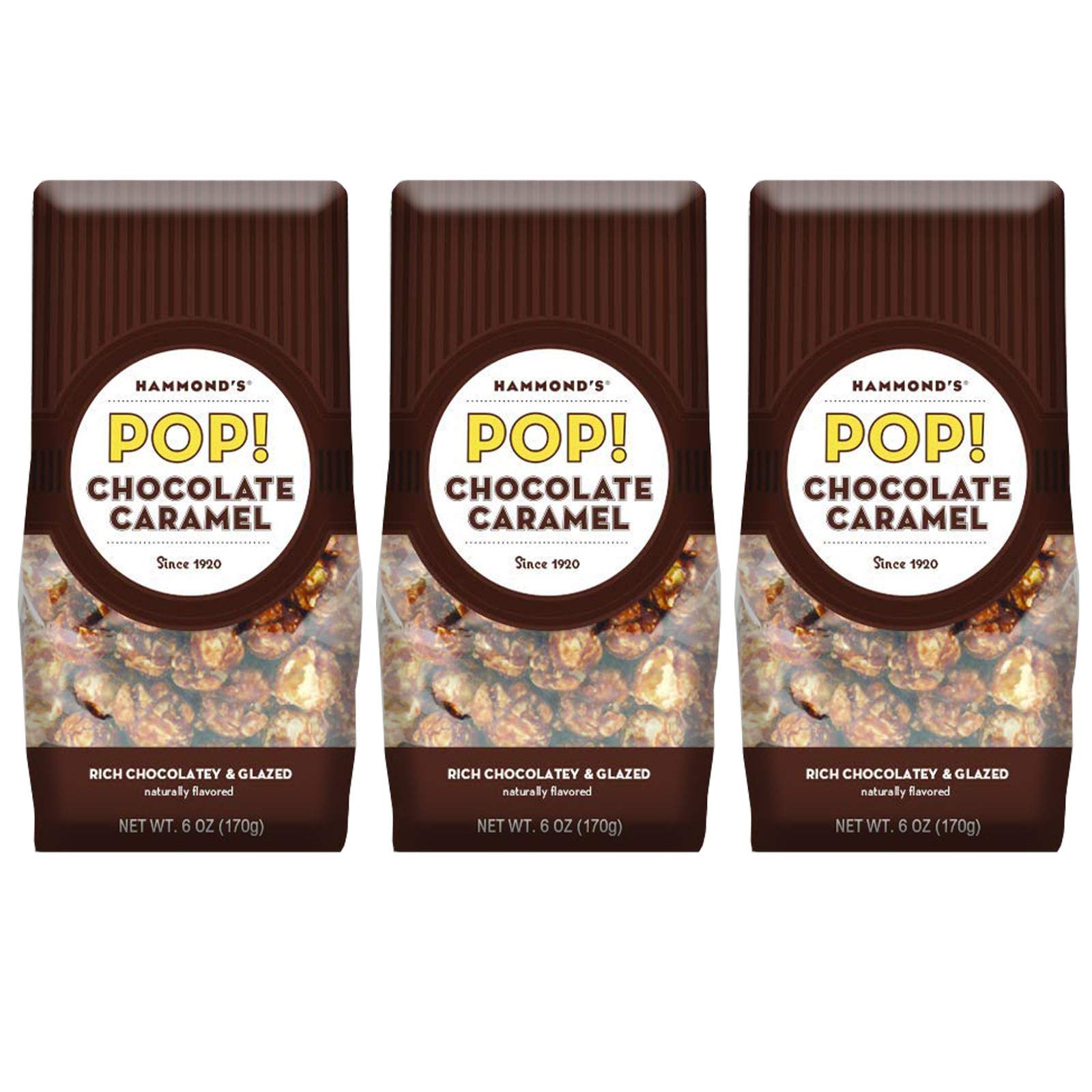 Hammond's Candies | Gourmet Caramel Chocolate Popcorn | 3 Bags, Great for Snacking | Small Batches Popped to Perfection | Handcr