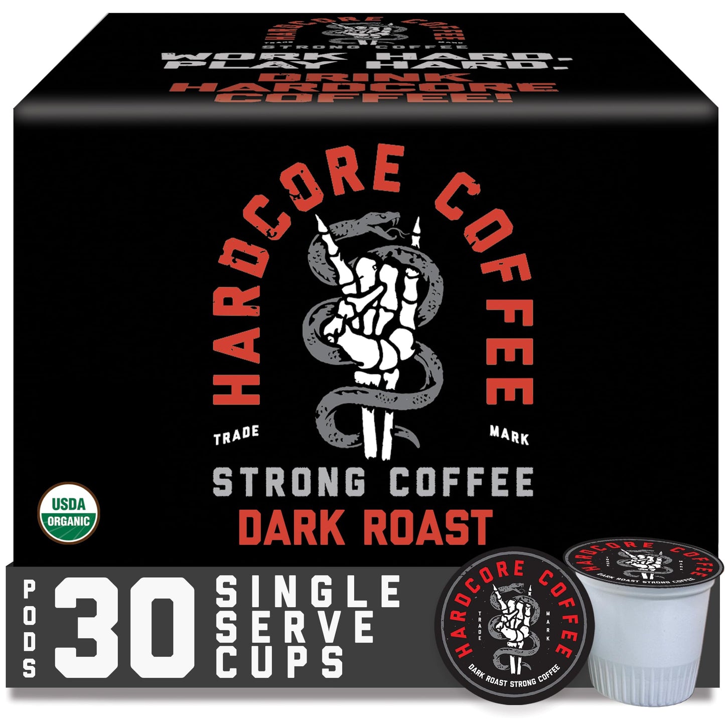 Hardcore Coffee Single Serve Coffee Pods for Keurig K Cup malt-inspired  High Caffeine  Strong Roast  30 Count