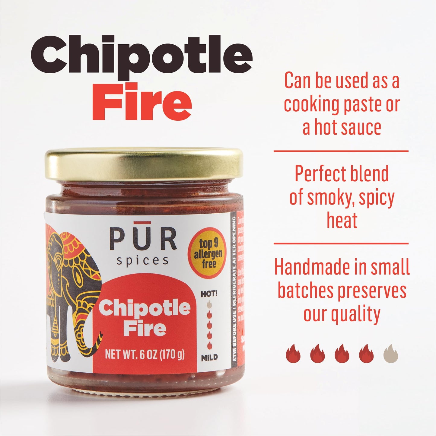 Pur Spices Chipotle Fire Spicy Hot Sauce I Chili Pepper Cooking Paste For Dipping, Chili Seasoning, Taco Sauce, Salsa I Plant Ba