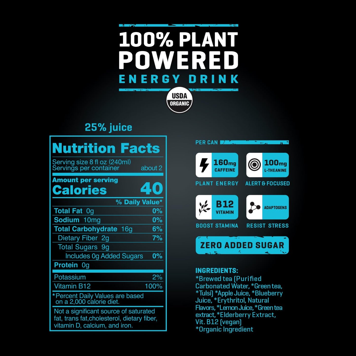 Riot Energy 100% Plant Powered Energy Drink (Berry Riot) Keto-Friendly, Organic, No Added Sugar (16Oz, Pack Of 12)