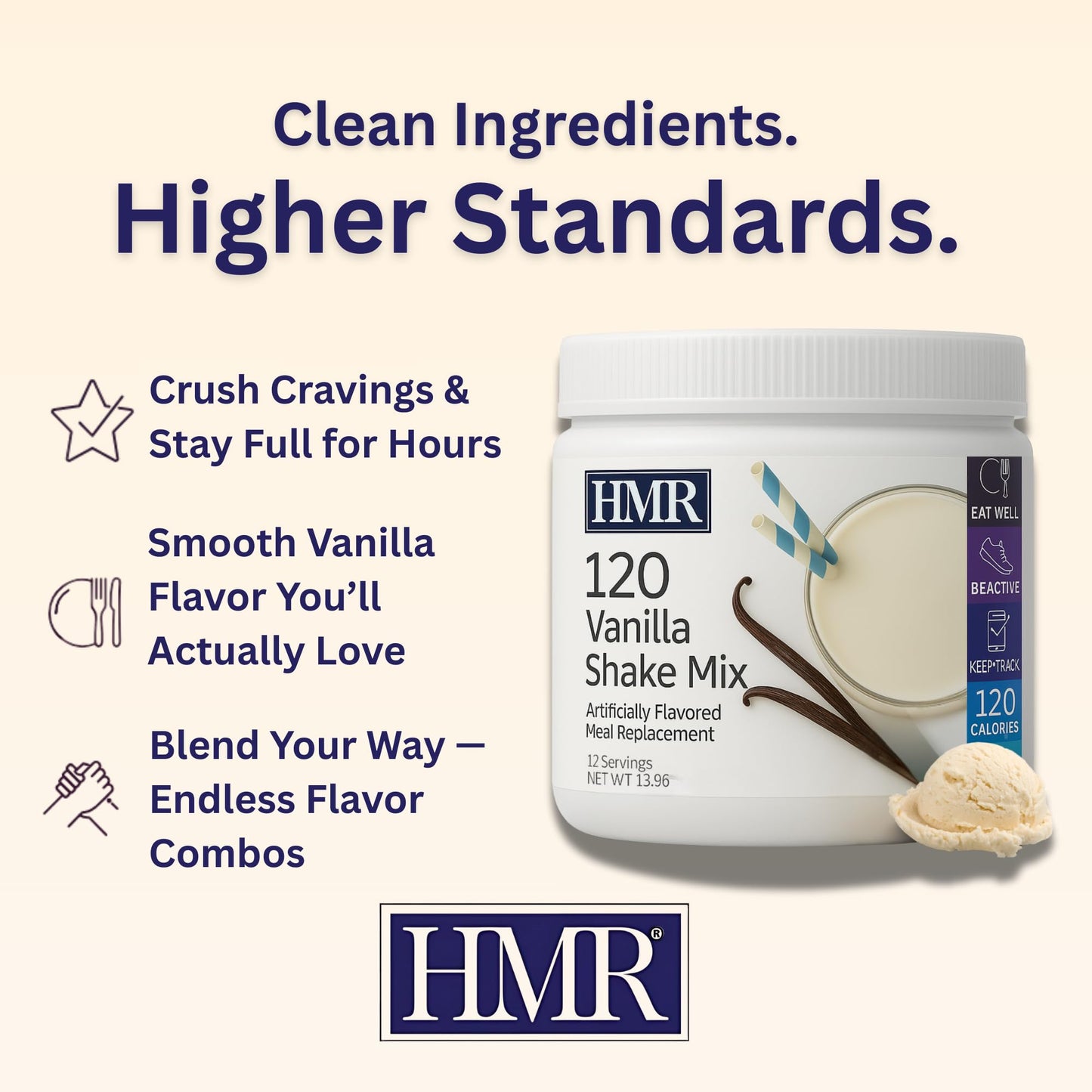 HMR 120 Classic Shake Meal Replacement Powder | Vanilla Shake Mix to Support Healthy Weight Loss | 12g of Protein | Nutritional