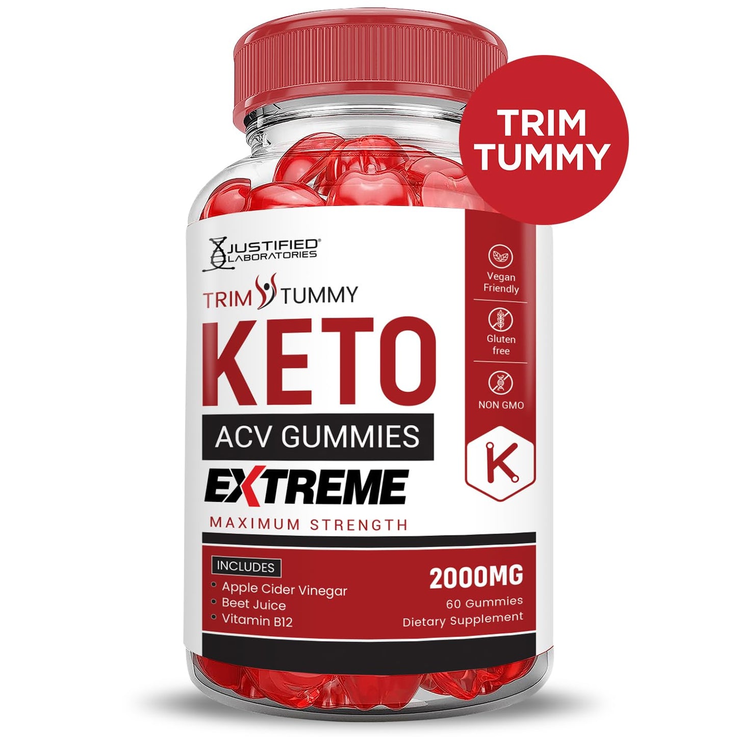 Justified Laboratories Trim Tummy Keto ACV Gummies, 2000MG, 60 Count (Pack of 3) Vegan Non-GMO
