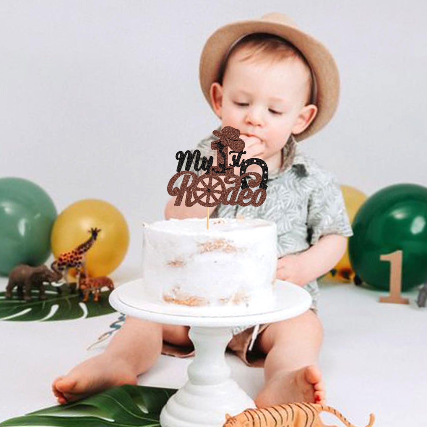 1Pcs Cowboy My 1St Rodeo Cupcake Toppers Riding Horseshoe Cowboy Hats Western Theme Happy Birthday Baby Shower Party Cake Decora