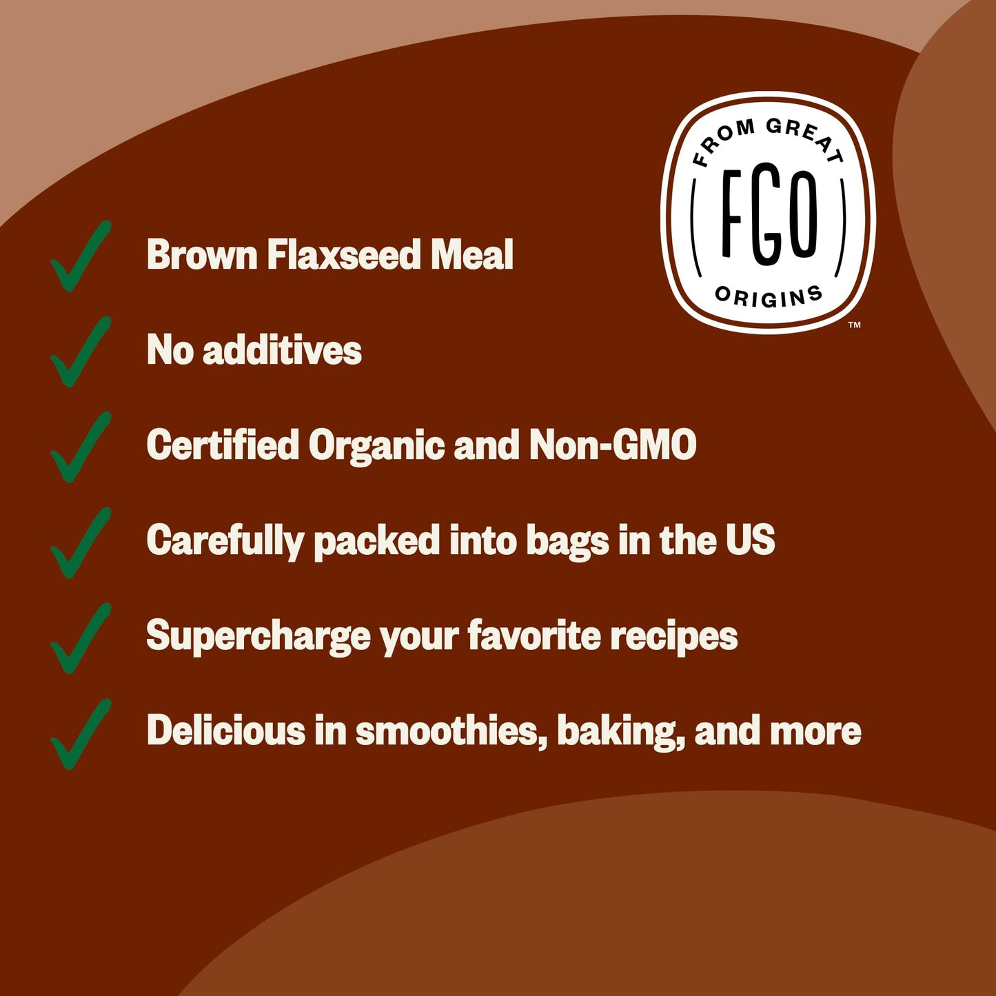 FGO Organic Ground Brown Flaxseed Meal, 16oz Cold Milled Powder, Resealable Pouch, Grown in USA & Canada