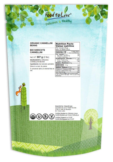 Food To Live Organic Cannellini Beans, 2 Pounds - Non-Gmo, Dried White Kidney Beans, Sproutable, Vegan, Kosher, Bulk. Pre-Soak N