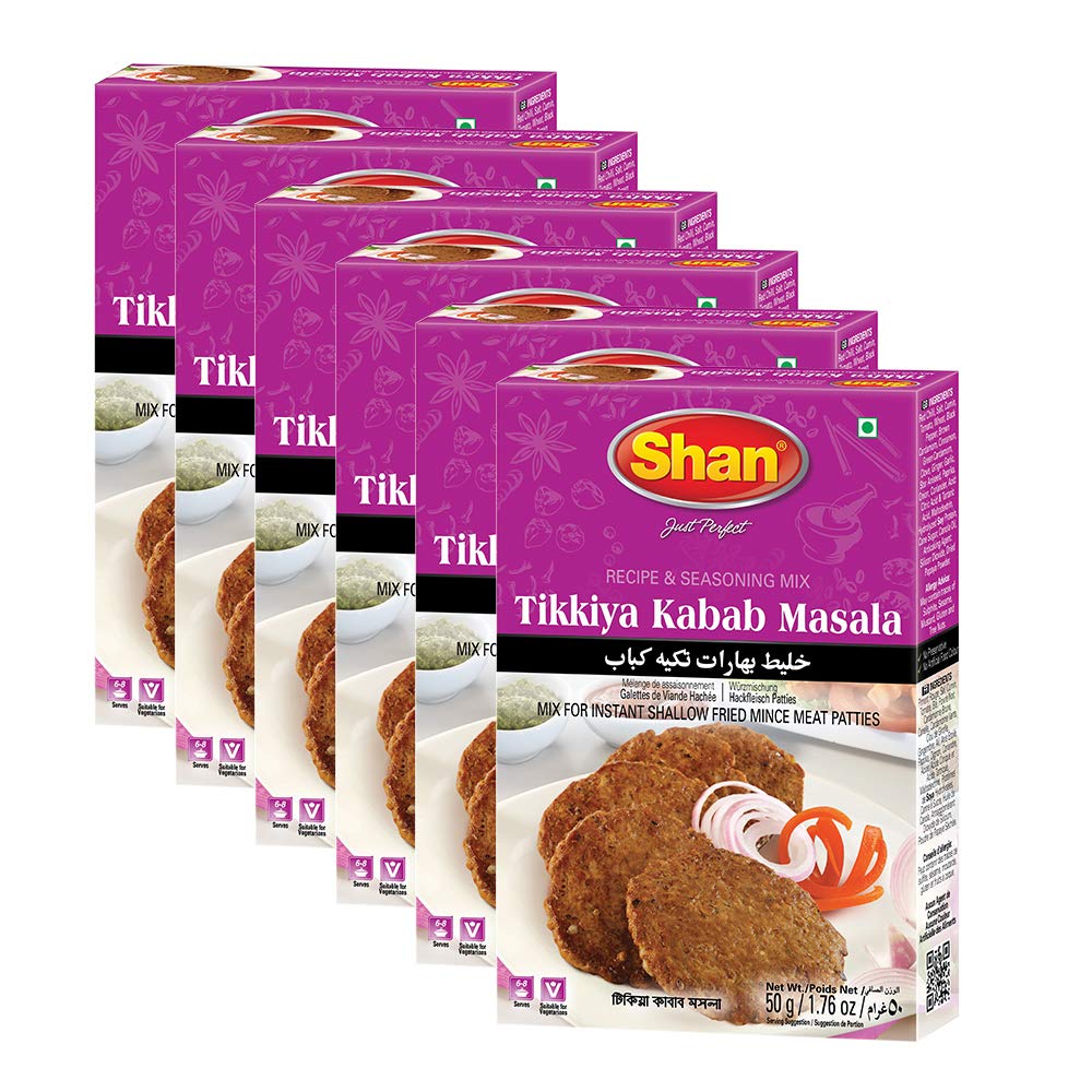 Shan Tikkiya Kabab Seasoning Mix - Spice Powder for Mince Meat Patties - 1.76 oz (Pack of 6) - Vegetarian Friendly