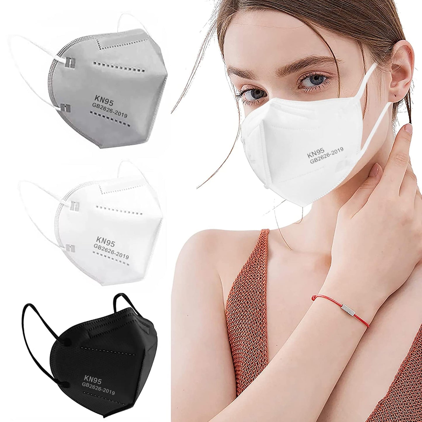 Lement 30Pcs Kn95 Face Mask 5 Layer Breathable With Elastic Earloops Cup Dust Safety Masks(White,Black,Grey)