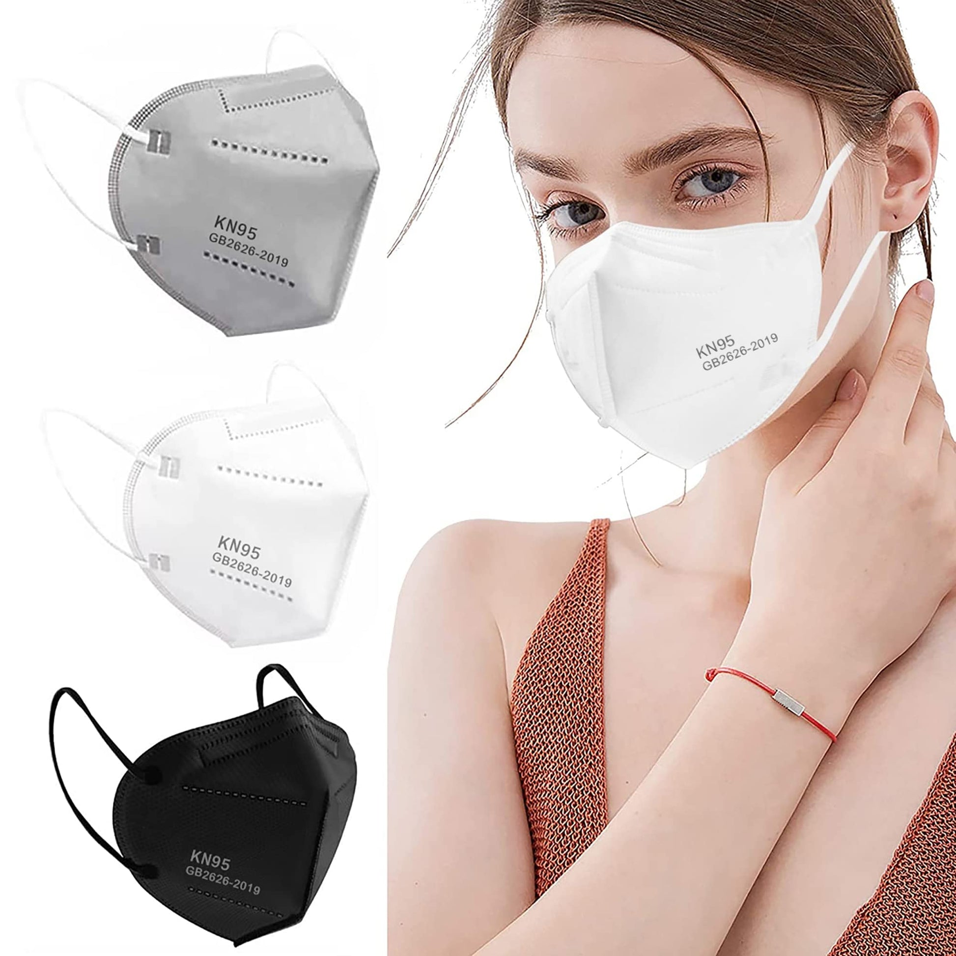 Lement 30Pcs Kn95 Face Mask 5 Layer Breathable With Elastic Earloops Cup Dust Safety Masks(White,Black,Grey)