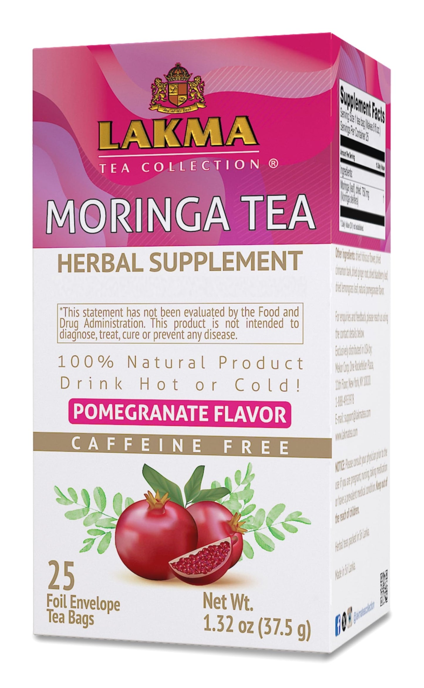 HYLEYS Moringa Oleifera Tea with Pomegranate, 25 Tea Bags per Pack, 6 Packs - Total 150 Tea Bags