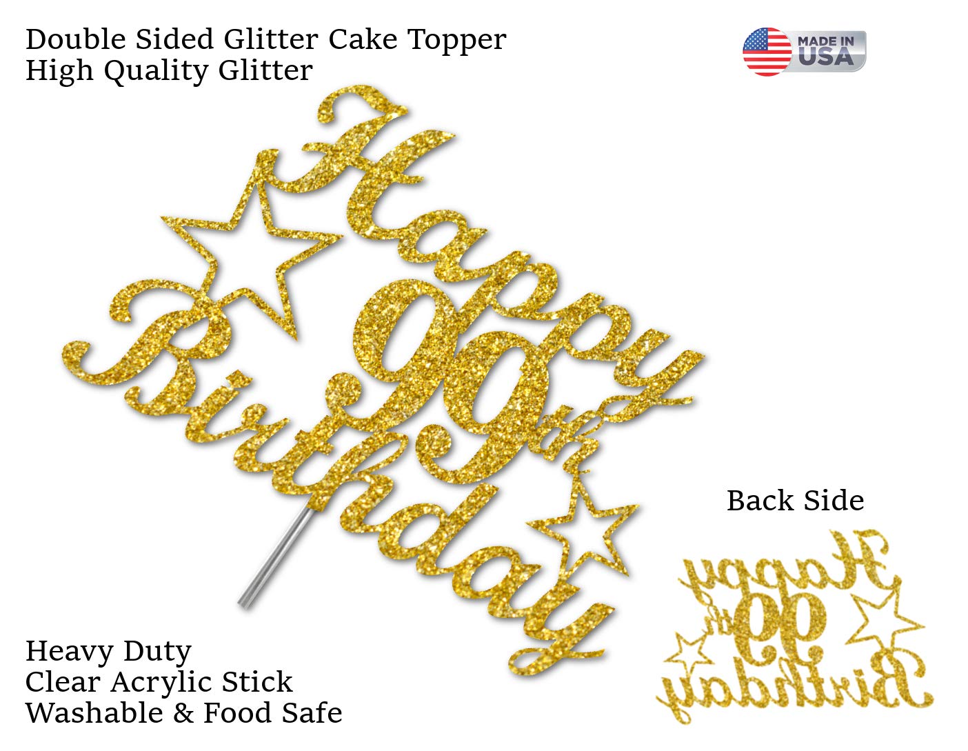 99 Birthday Cake Topper Gold Glitter, Party Decoration Ideas, Premium Quality, Sturdy Doubled Sided Glitter, Acrylic Stick. Made