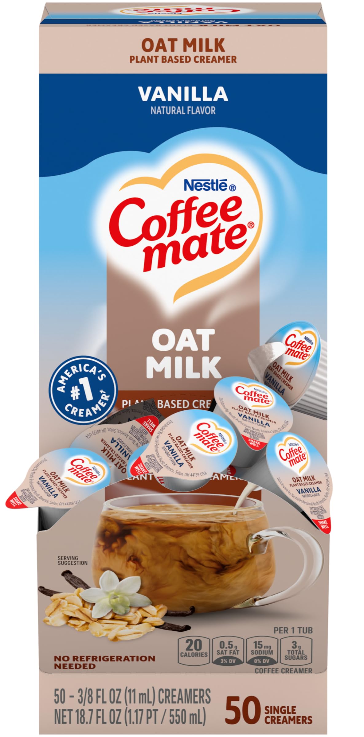 Nestle Coffee mate Plant Based Liquid Coffee Creamer Singles, Vanilla Flavored Oat Milk, 50 Ct Box