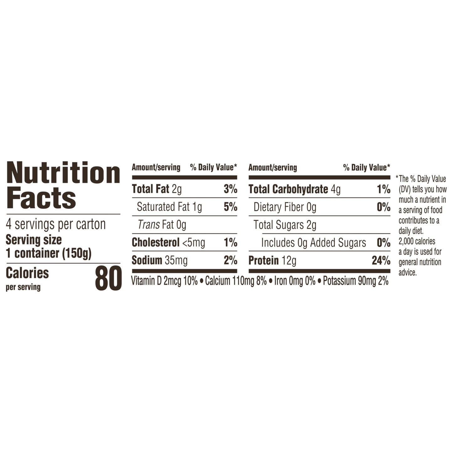 Two Good Low Fat Greek Yogurt, Vanilla, Lower Sugar, Gluten Free, With 2g of Sugar, 5.3 oz., 4 Pack
