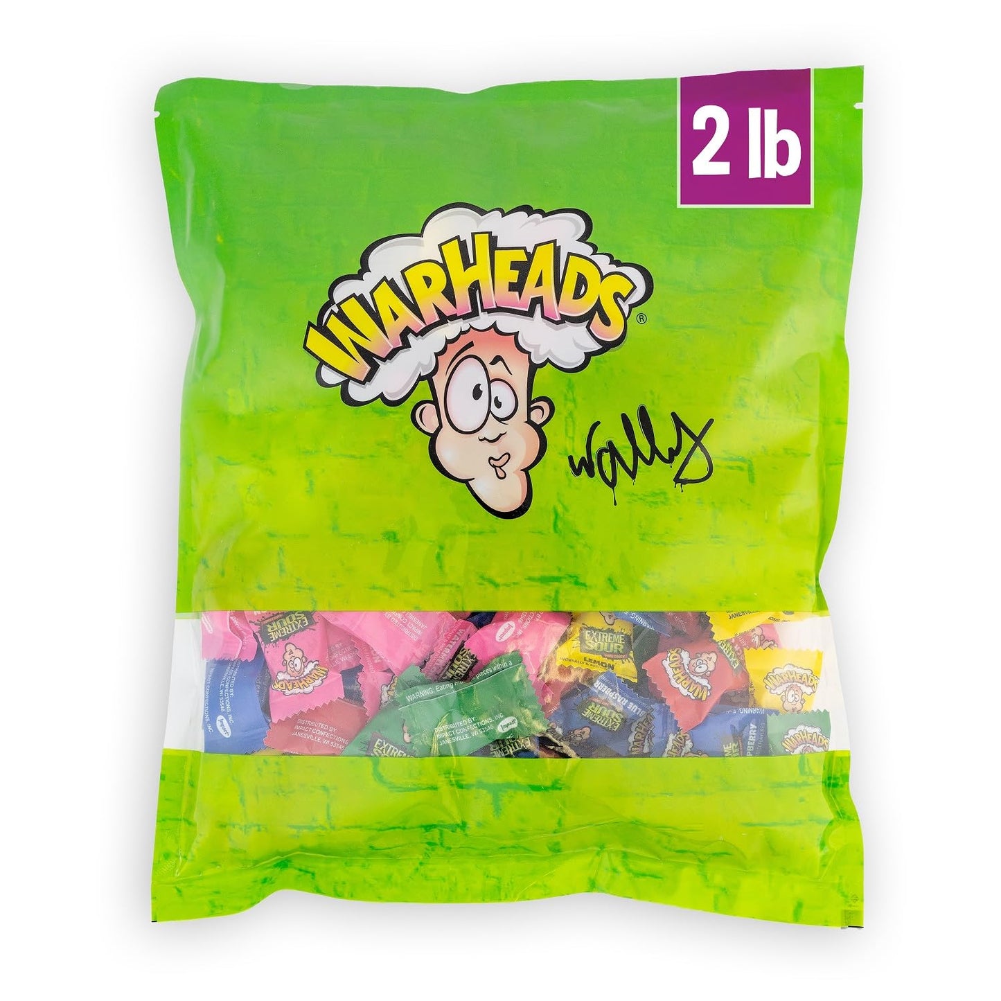 WARHEADS - Extreme Sour Hard Candy - Sour Apple, Black Cherry, Blue Raspberry, Lemon & Watermelon Flavors - 2 lb. Bulk Bag