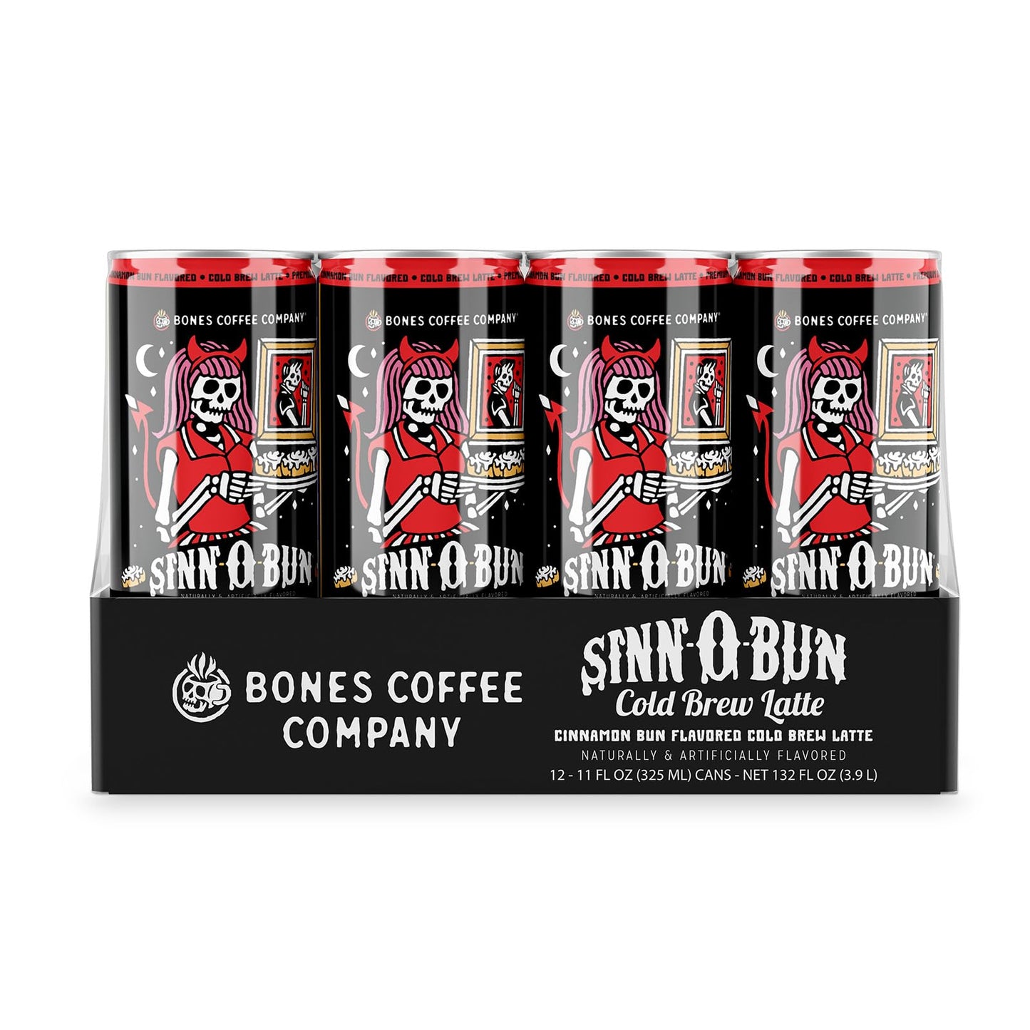 Bones Coffee Company Sinn 'O' Bunn Cinnamon Rolls Flavored Cold Brew Latte, Medium Roast Iced Coffee In Can,Ready To Drink, 11 F
