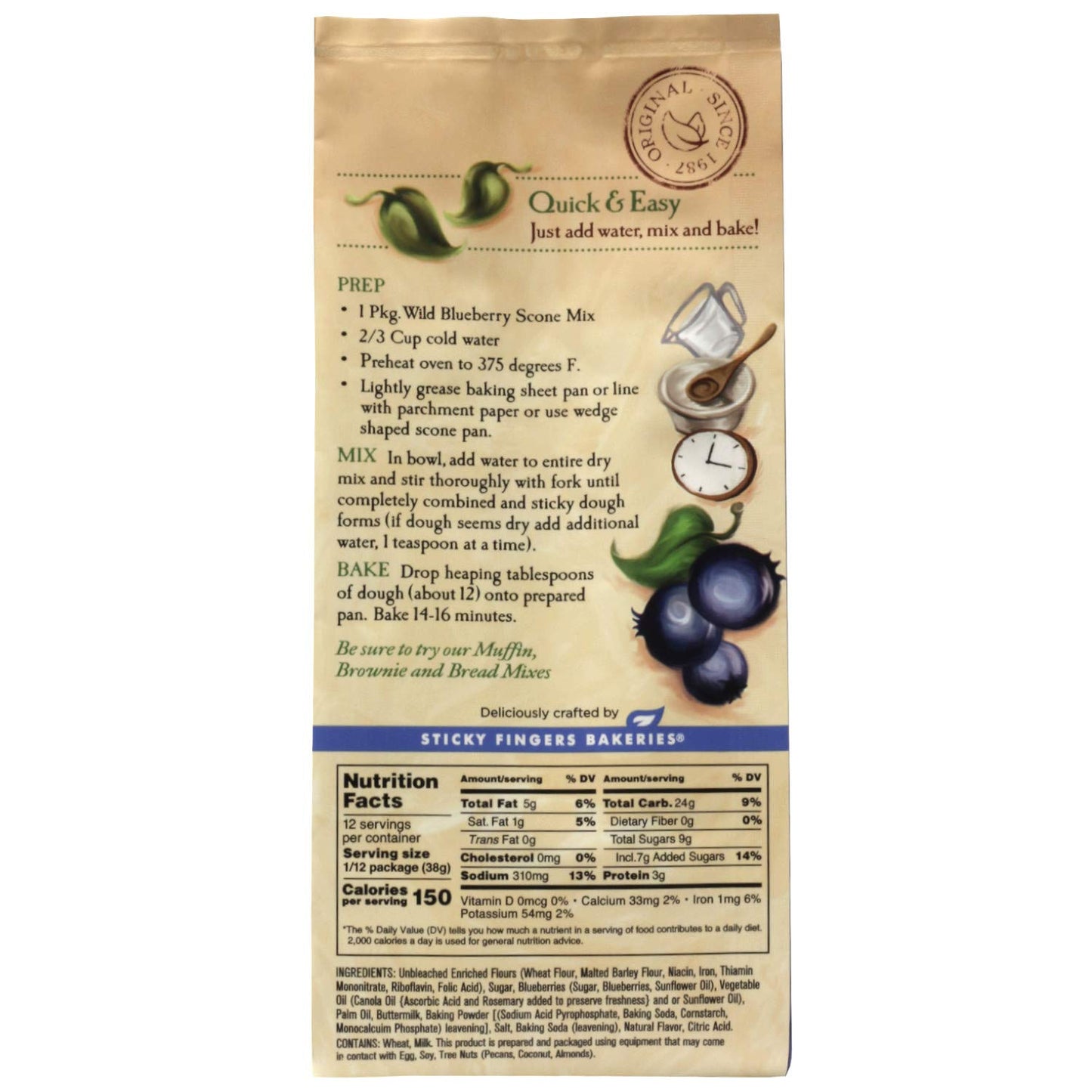 English Scone Mix, Wild Blueberry By Sticky Fingers Bakeries – Easy To Make English Scones Fresh Baked, Makes 12 Scones (6Pk)
