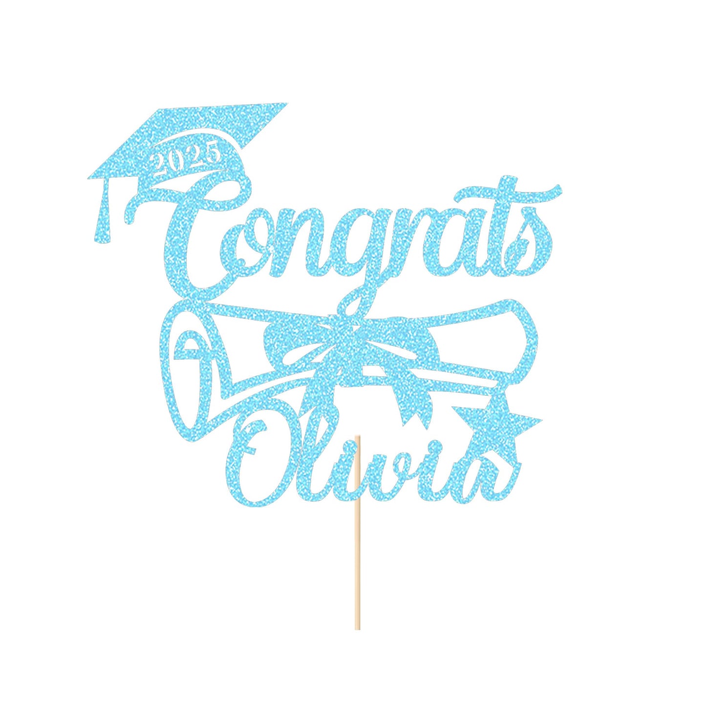 EDSG Personalized Graduation Cake Topper Double Sided Glitter Baby Blue Class of 2025 Cake Decoration