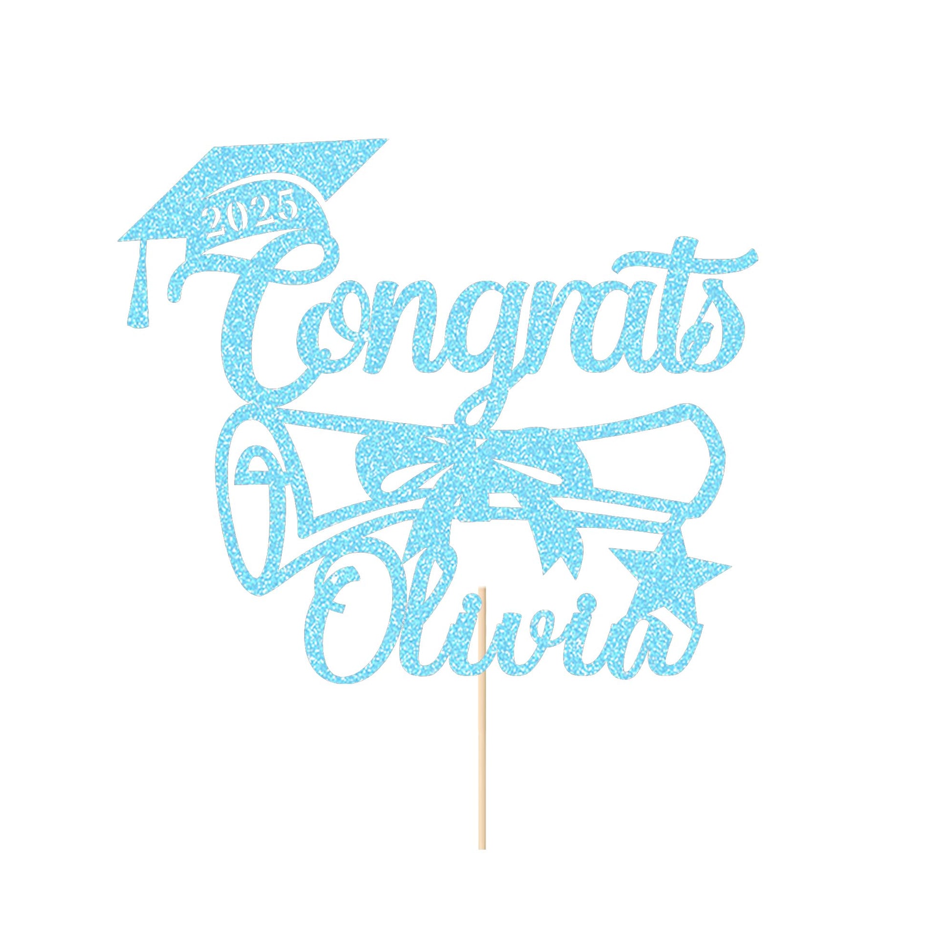 EDSG Personalized Graduation Cake Topper Double Sided Glitter Baby Blue Class of 2025 Cake Decoration