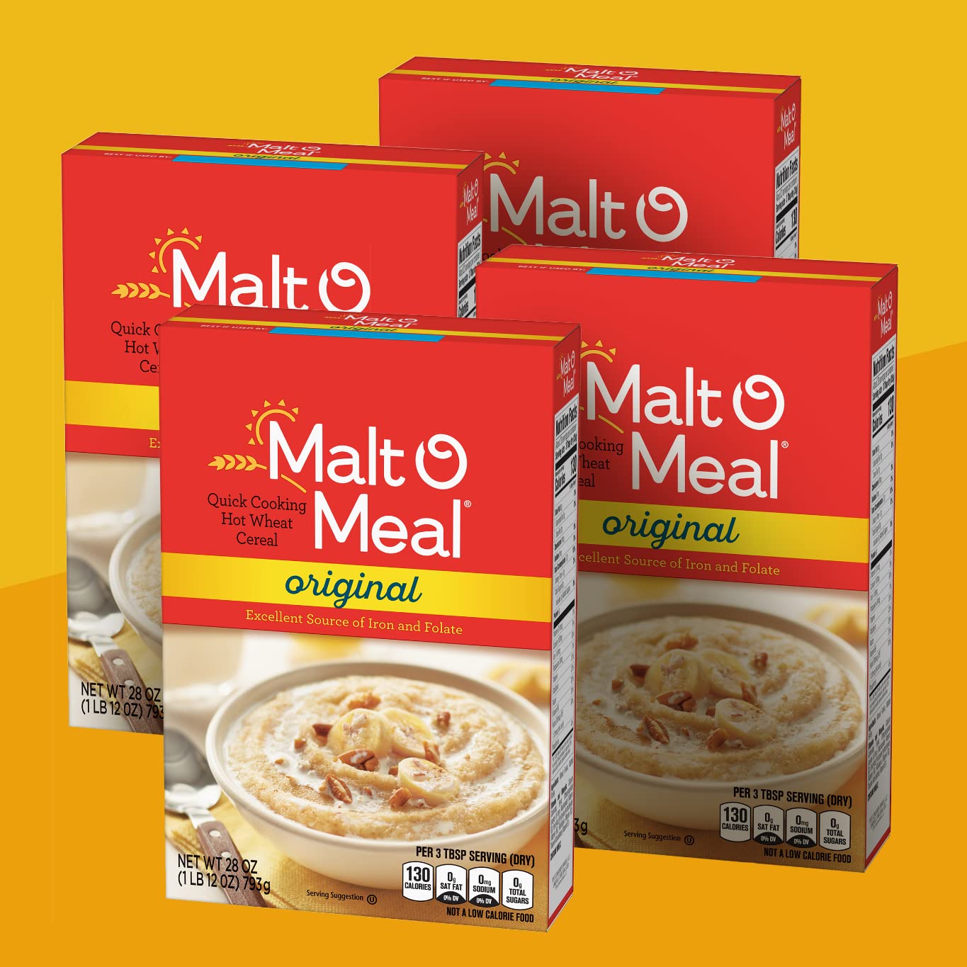 Malt-O-Meal, Original Malt-O-Meal Hot Breakfast Cereal, Quick Cooking, 28 Ounce Box (Pack of 4)
