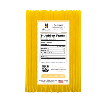 The Honey Jar Lemon Flavored Honey Sticks - Pure Honey Straws For Tea, Coffee, Or A Healthy Treat - One Teaspoon Of Flavored Hon